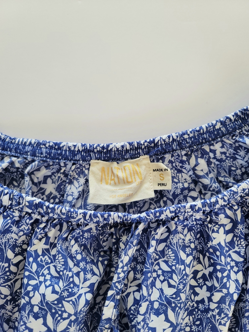 Nation Ltd. Smocked Blue Floral Rowena Peasant Blouse, Size S, Cottage Romantic - Picture 5 of 9